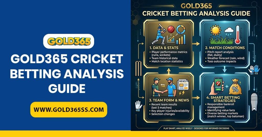 Gold365 cricket betting analysis guide showing live match insights, structured betting research, and beginner-friendly learning