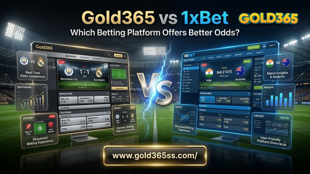 Gold365 vs 1xBet comparison showing betting odds analysis, secure platform insights, and user-friendly sports experience
