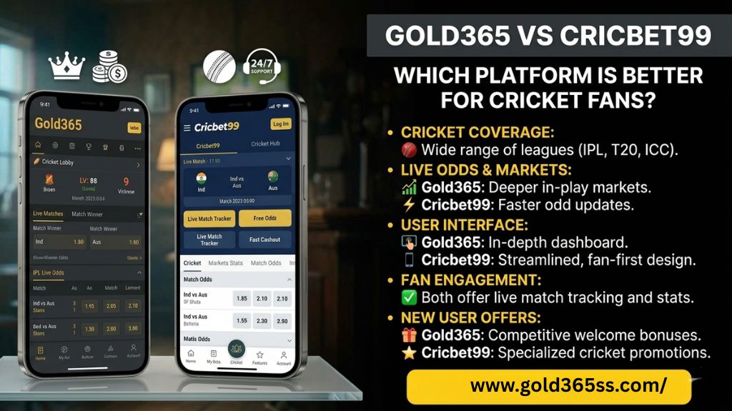 Gold365 vs Cricbet99 comparison showing cricket features, secure platform access, and user-friendly experience for cricket fans