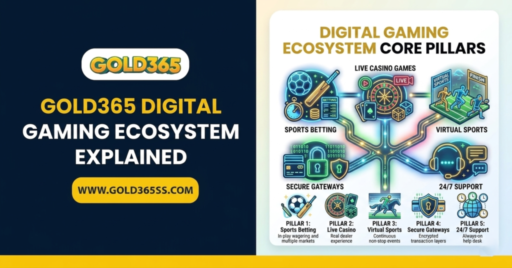 Gold365 Digital Gaming Ecosystem explained through a user-friendly platform overview featuring secure access, insights, and tools.