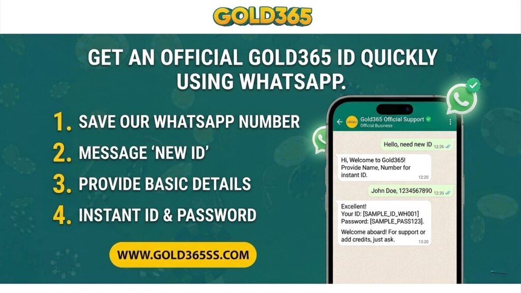 Step-by-step guide showing how users can get an official Gold365 betting ID quickly through WhatsApp support.